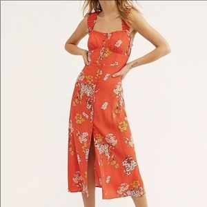 Free People M Scorpio Rising Midi Dress Red